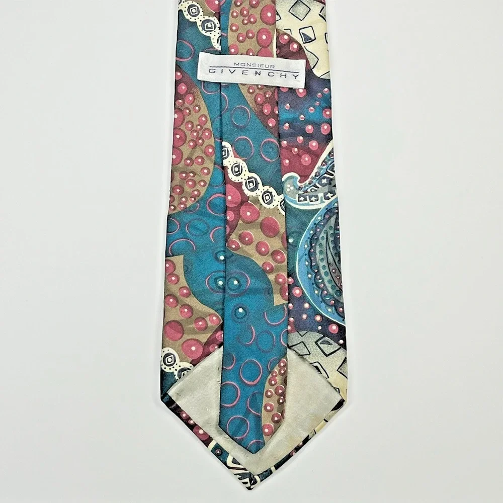 Monsieur Givenchy Silk Men's Necktie Abstract Geometric Artsy Mixed Shapes *Flaw